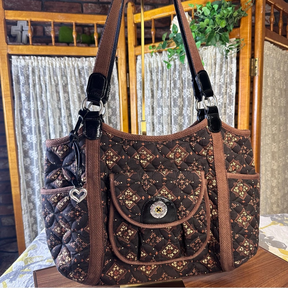 Brighton Brown and Black Large Shoulder Tote with Quilted Pattern